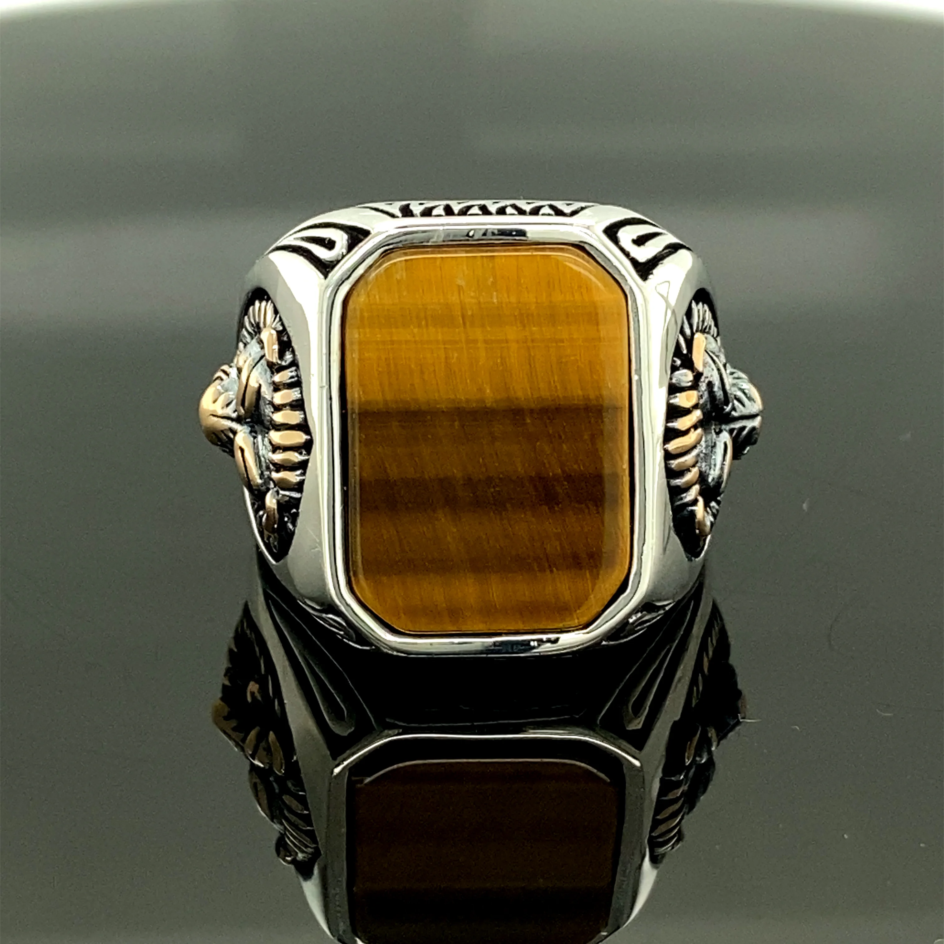 Handmade Sterling Silver Tiger Eye Stone Ring , lion figured ring  Men's Ring, Gift to Him, 925 Sterling Silver Ring