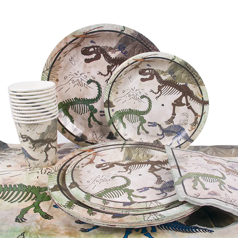 Fossil Dinosaur Party Supplies Disposable Dinosaur Plates and Napkins for Boys Dino Theme Birthday Party Disposable Tableware