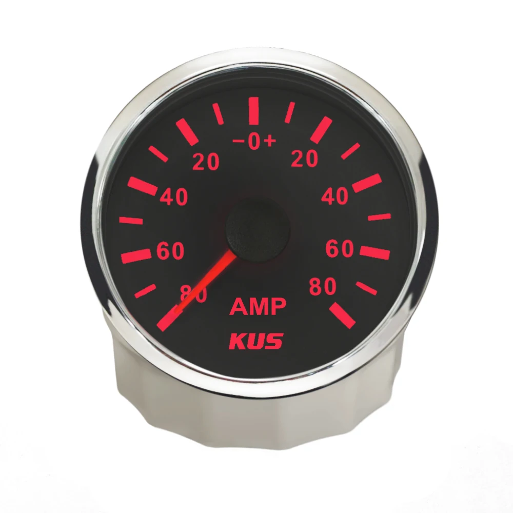 KUS Yacht Car Boat Universal 52mm Waterproof Ammeter AMP Meter 50A 80A 150A with Red Yellow Backlight 9-32V