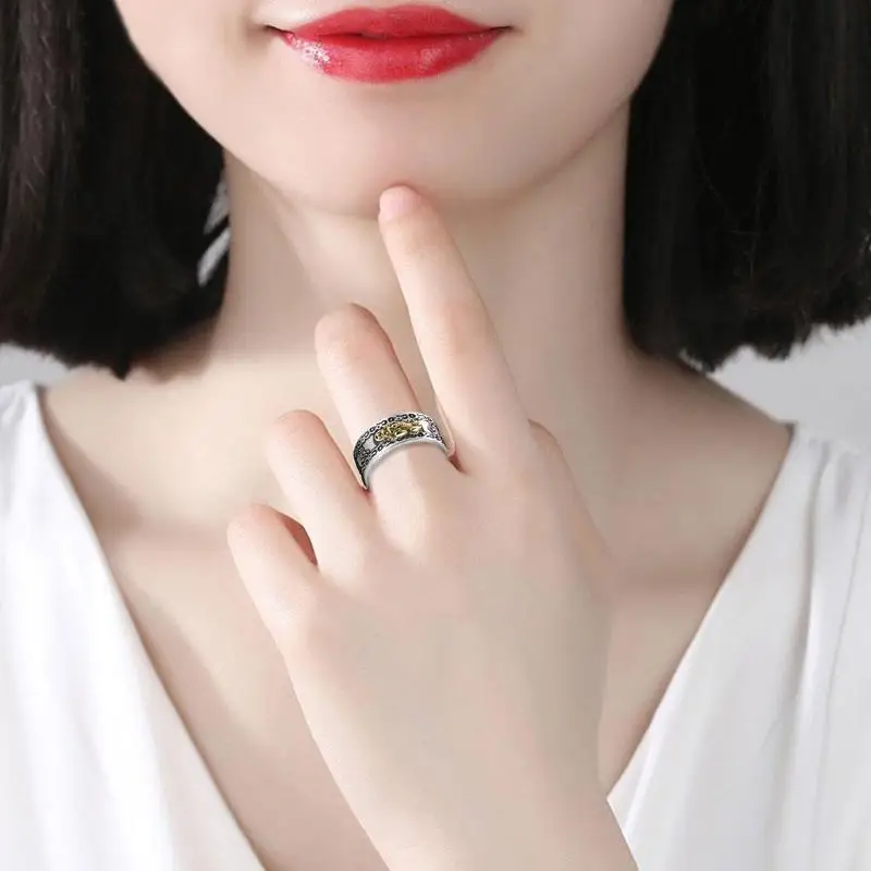 Vintage Pixiu Ring Chinesischer Feng Shui Unisex Amulett Verstellbarer Ring Für Männer Frauen Bringen Reichtum Viel Glück Schmuck Geschenk – Detail 6