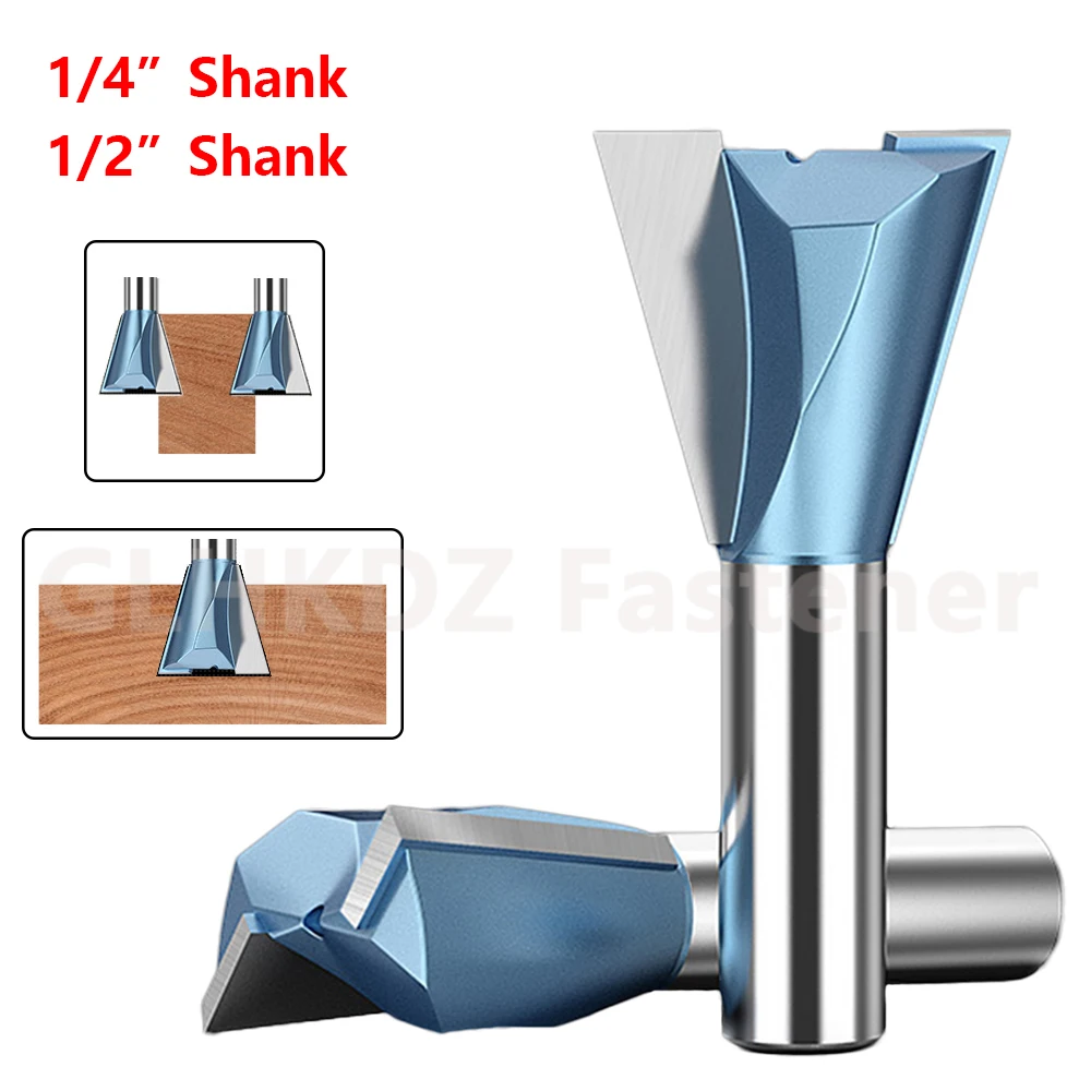 

1/4" 1/2" Shank TCT Tungsten Carbide Tipped Dovetail Joint Router Bit 2 Flute Grooving Tenoning Tool Milling Cutter Woodworking