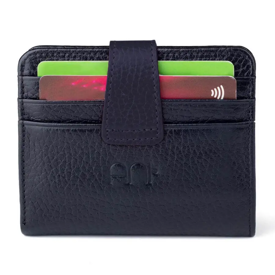 Customizable Personalized Genuine Leather Classic Men's Wallet Black Cosmopolit Gripper Snap Fastener Functional Card Holder