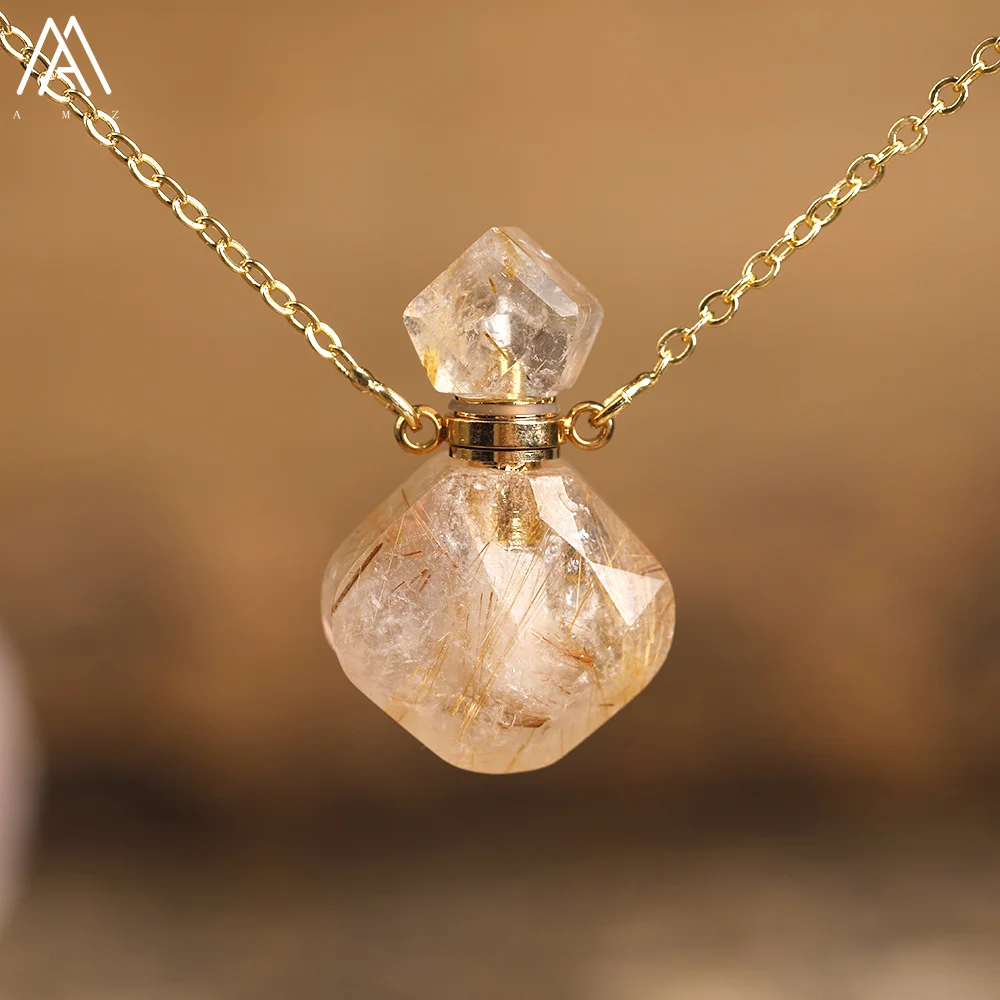 Elegante Frauen Tiny Flash Labradorit Stein Diffusor Flasche Anhänger Halskette Vergoldet Ätherisches Öl Fläschchen Schmuck Geschenk Dropship – Detail 15