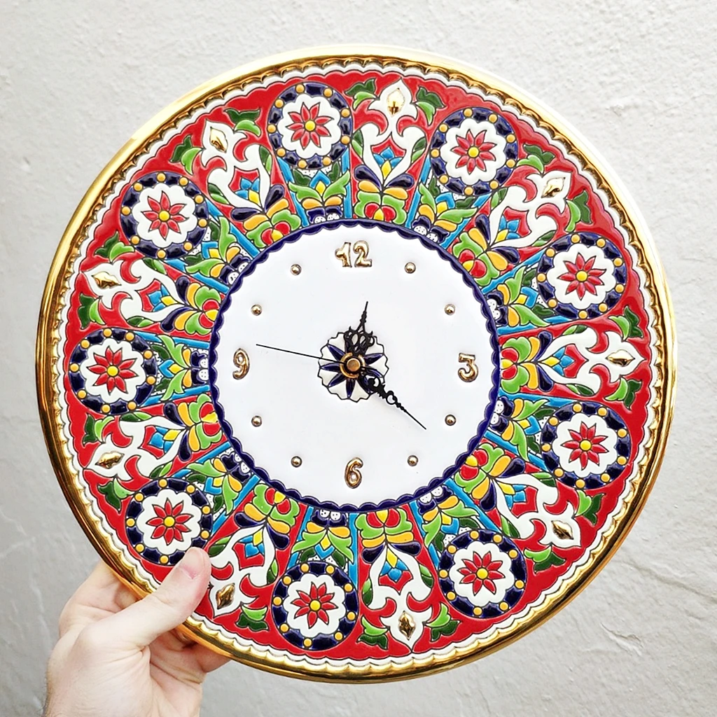 Spanish ceramic watch 34 cm/13,4 inch enamelled diameter made to 24 k-Art-home and decoration