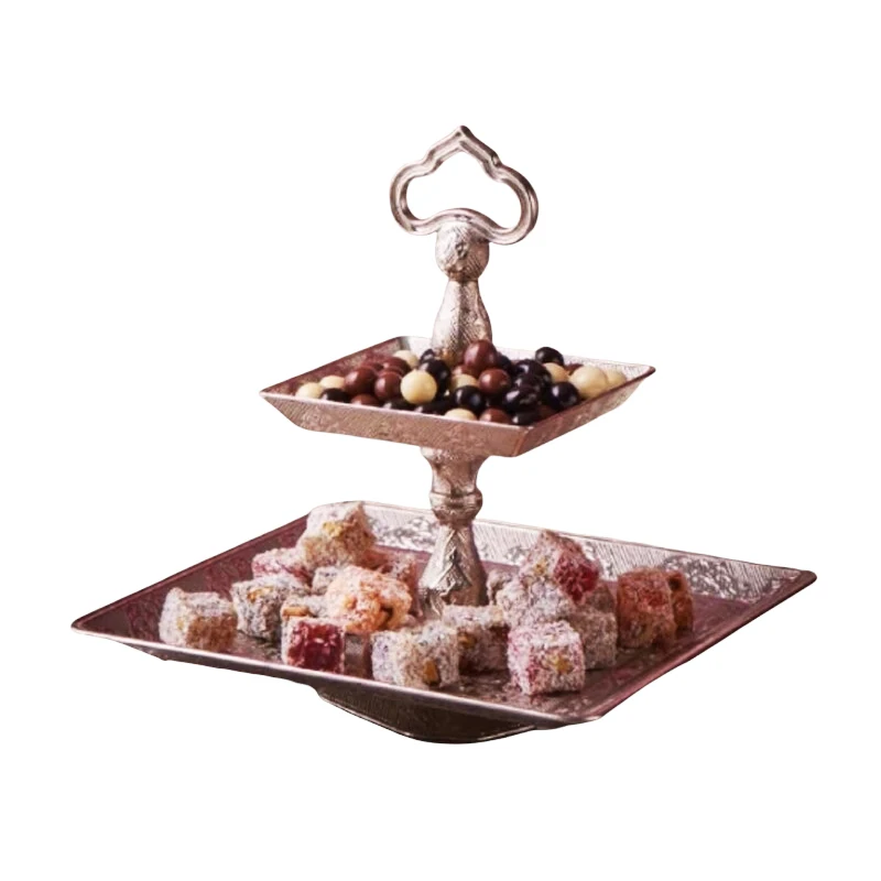 

Authentic Style Two Tier Zamak Cake Display Stand Platters Perfect for Party Foods Desserts Cupcakes Cookie Sweets Candy Fruit