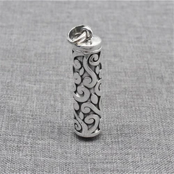 990 Sterling Silver Spiral Prayer Box Cylinder Locket Pendant for Necklace