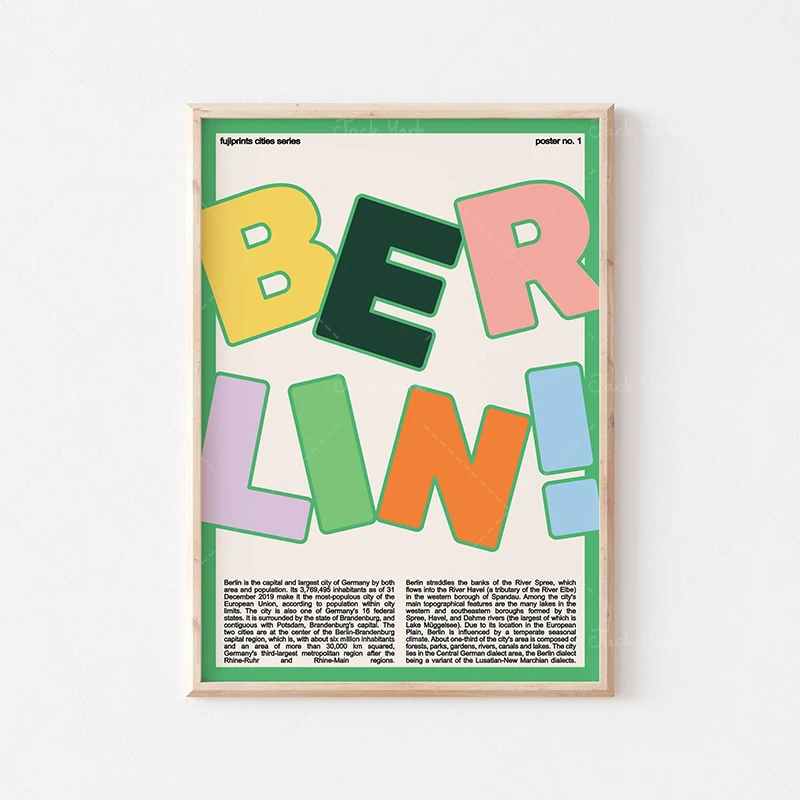 Berlin printable wall art | Printable colorful Berlin print | Berlin travel poster digital download | Mid century modern art pr