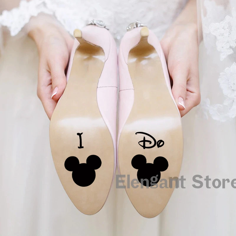 Mickey and Minnie Wedding Day Bride Shoe Vinyl Sticker Decals Princess Prince For Wedding Accessories Shoes Decoration Decal