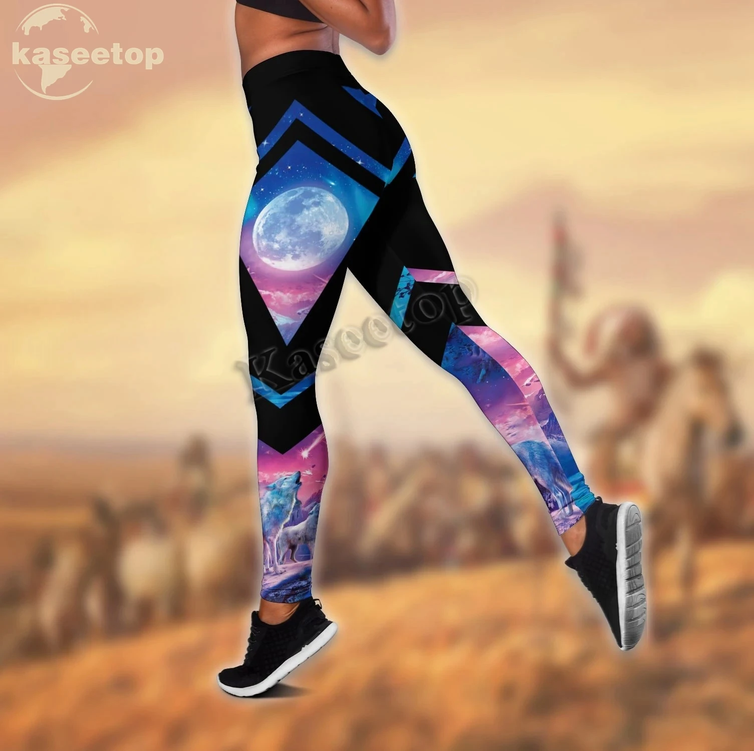 Fashion Wolf Top stampa 3D donna due pezzi Yoga Set gilet Hollow Combo canotta Legging vita Sport Fitness Quick Dry LK258