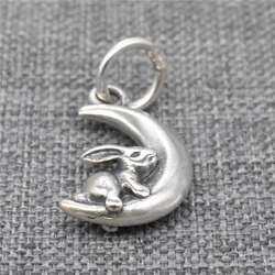 4pcs of 925 Sterling Silver Moon Rabbit Bunny Charms for Easter Bracelet Necklace
