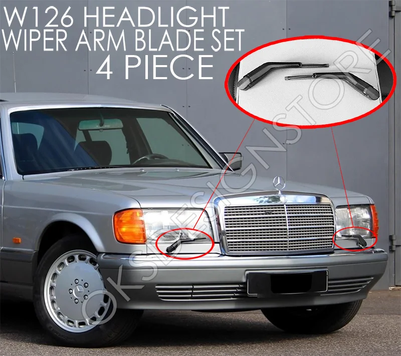 W201 And W126 Mercedes Headlight Wiper ARM +  Blade 4 piece Amg AA 1268200245