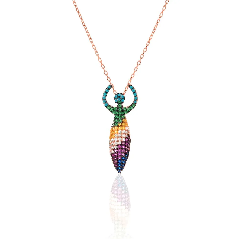 Stylish Colorful Artemis Necklace Jewelry Pendant 925 Sterling Silver Rose Gold Plated Zircon with Chain