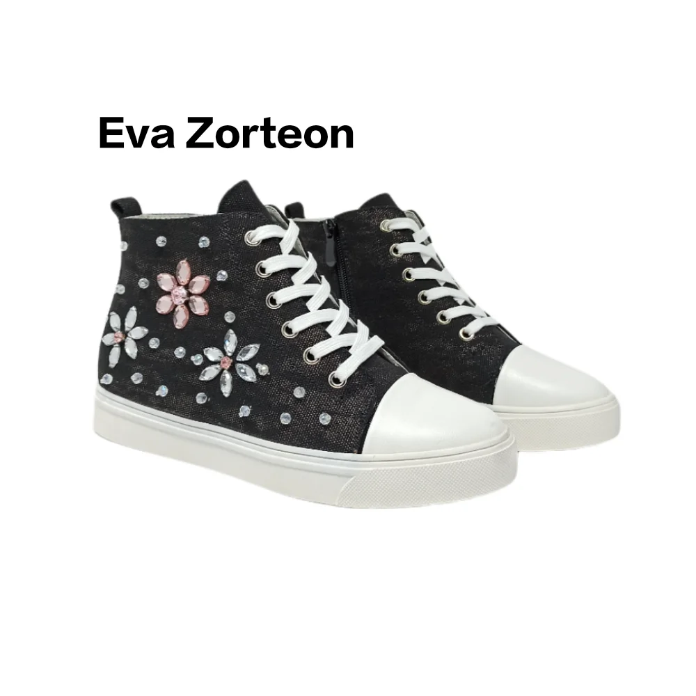 Women's Sports Shoes, Floral Side-side High-top Canvas Sneakers, Very Comfortable and Youth