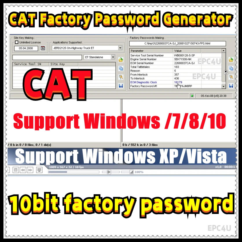 CAT ET Factory Passwords Making Keygen Generator 10bite Support Windows XP/Vista/7/8/10