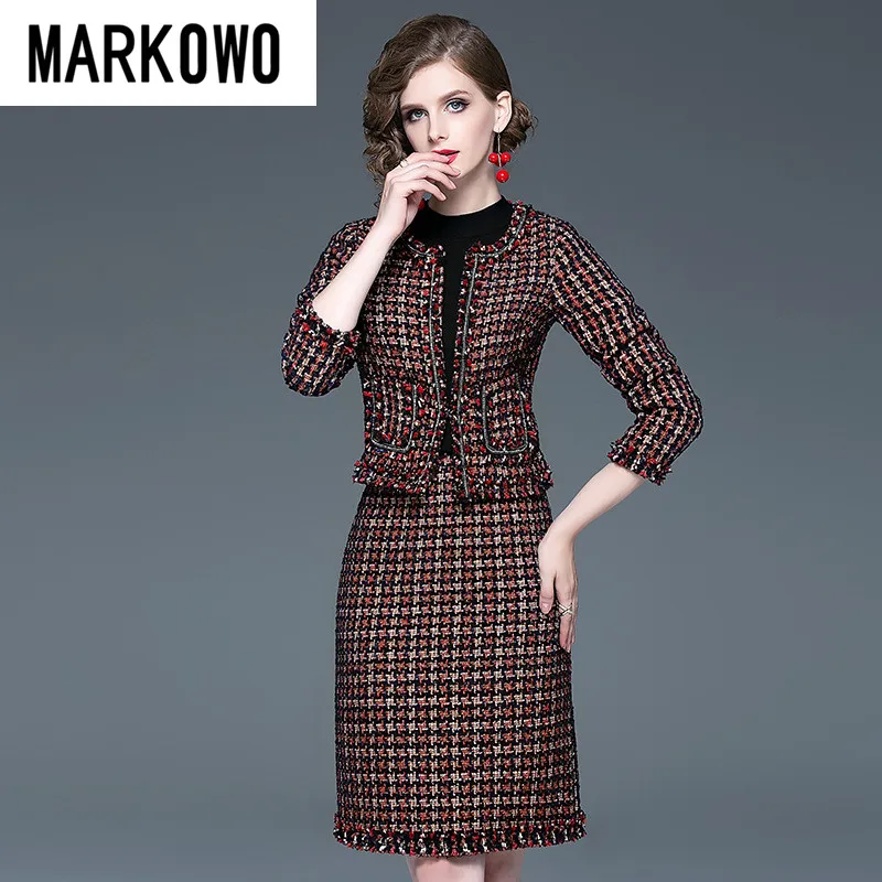 MARKOWO Desinger Brand 2020 Autumn and winter new fashion commuter office suit tweed skirt suit two-piece suit