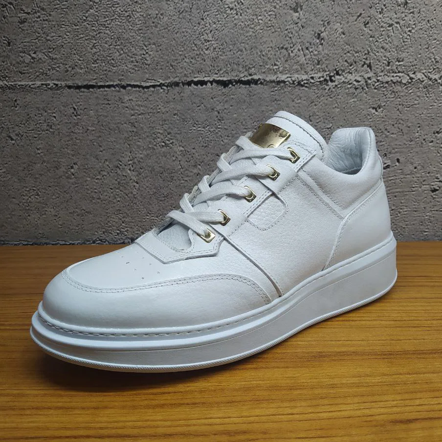 

Handmade White Gold Sport Sneakers with Lightweight EVA Sole, Genuine Calfskin Leather, Men's Casual Shoes