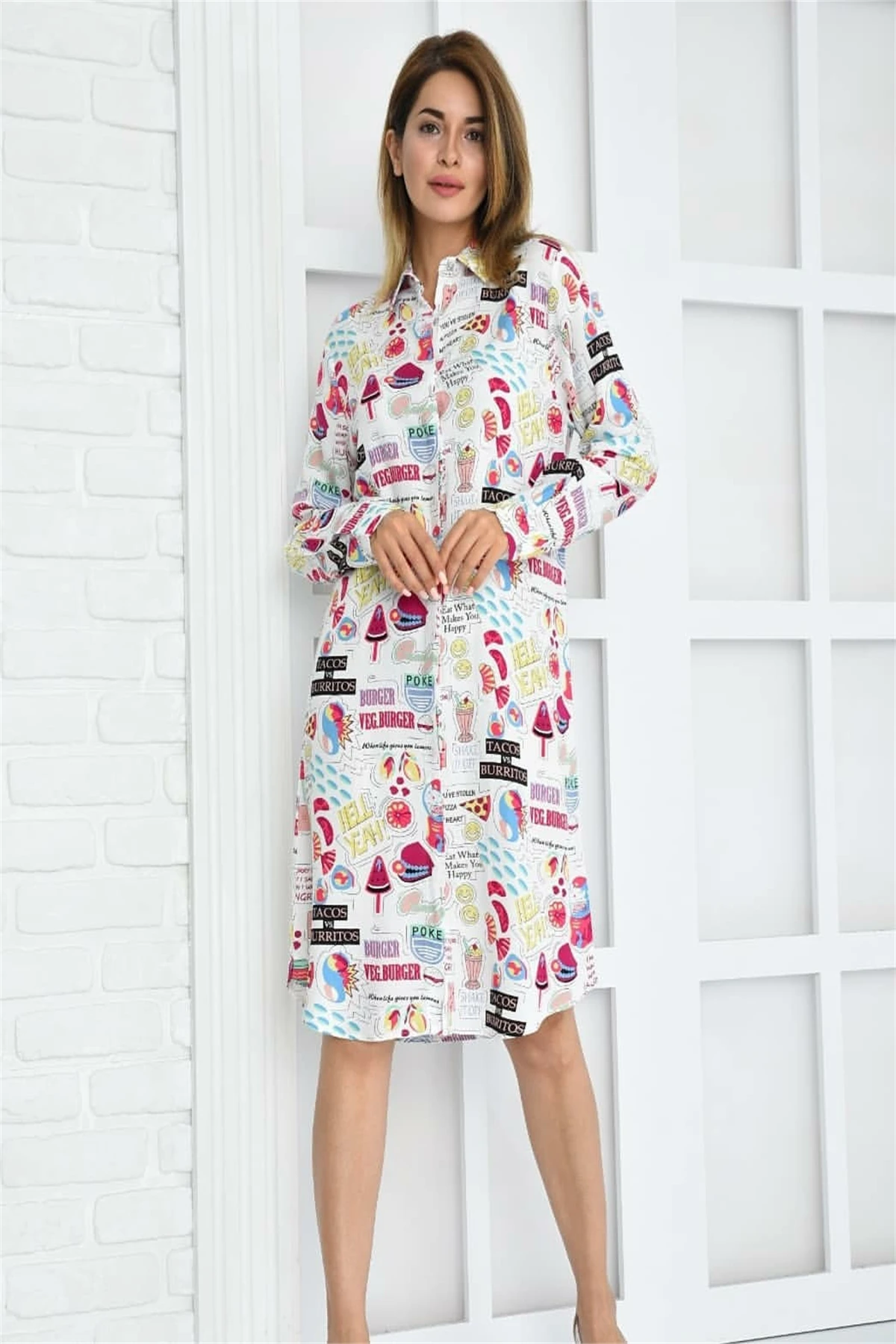 Diaves Women Cotton Multi-Color Mixed Pattern Printed Summer Shirt Dress