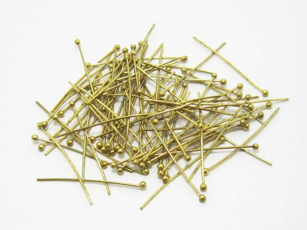 300pcs Brass ball head pin, 32mm 35mm 40mm 45mm 50mm 56mm 60mm, Raw brass findings, beading pins, Jewelry making - R687 R2090