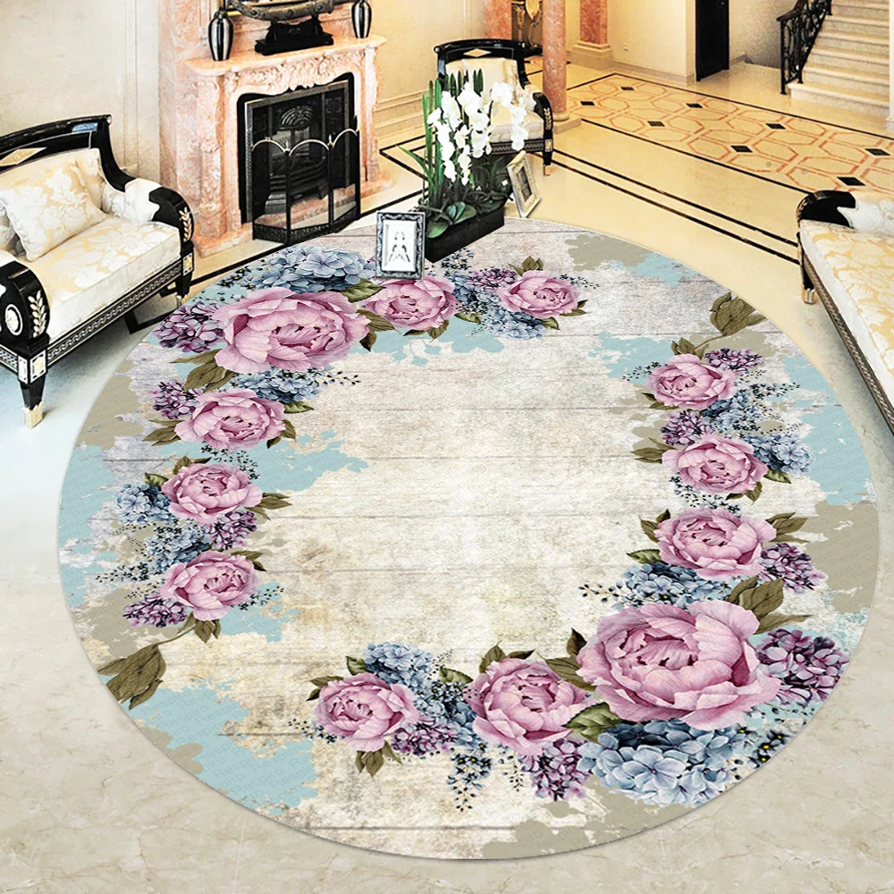 Round Carpet Faux Leather Anti-Slip Soles Washable Dust Dirt resistant Çiçekli Model Tumbled Pattern Carpet Rug Runner