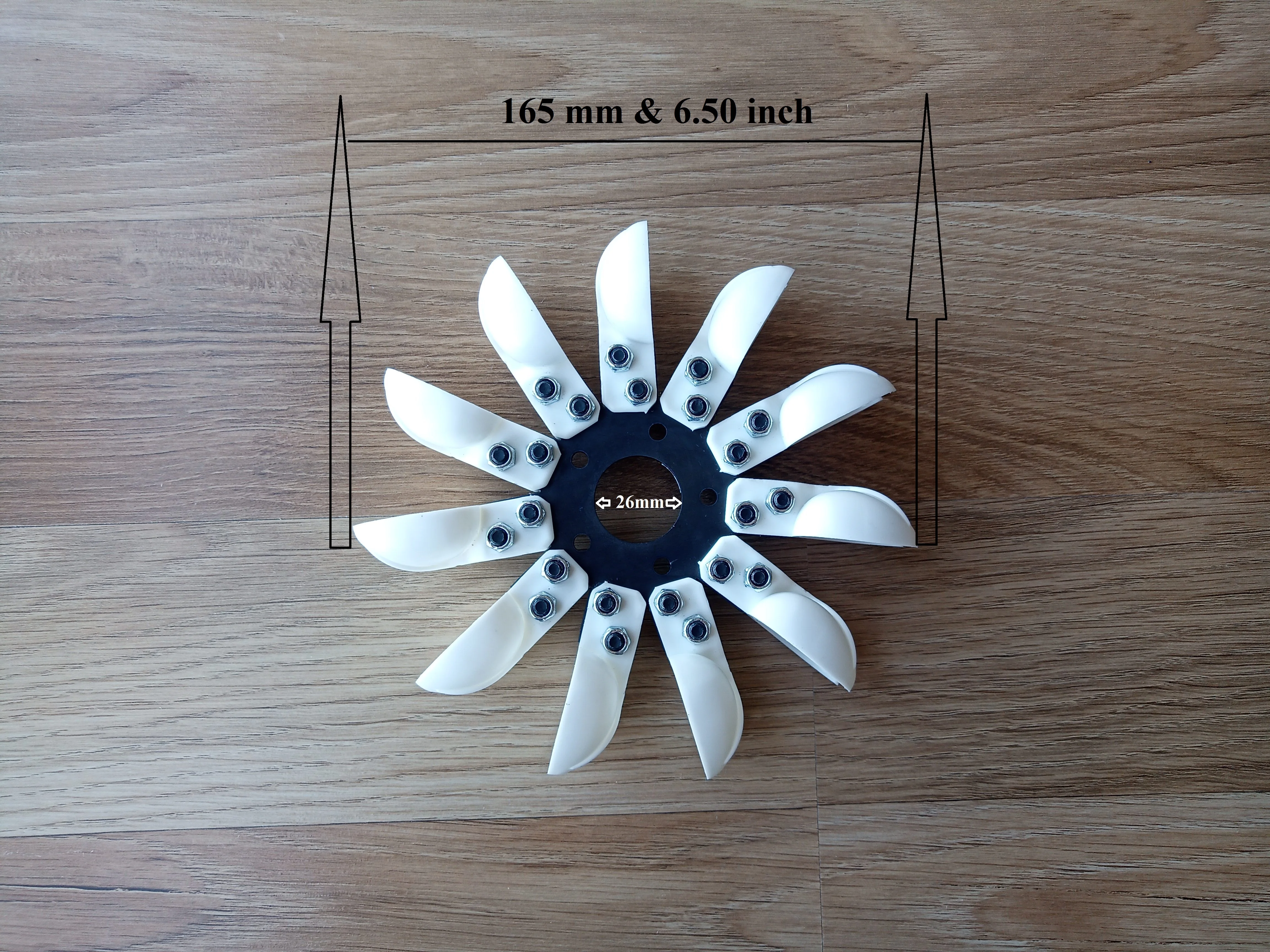 Pelton turbine wheel with 11 plastic spoon, 165 mm 6.50 inch