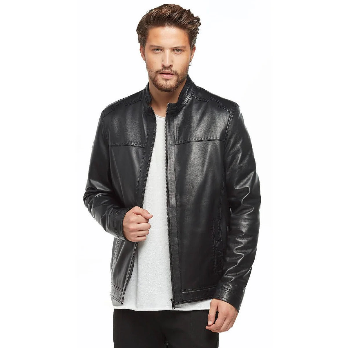 Cappotti sportivi in pelle classici cuciti neri originali in pelle di agnello autunno inverno 2022 Biker Slim Large Size muslimah