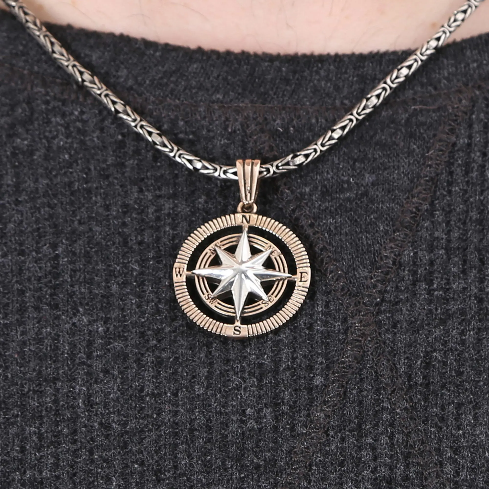 925 Sterling Silver Compass Necklace With Bronze-Silver Color Chain Pendant For Men/Women Chokers Jewelry 2022 Trend Accessories