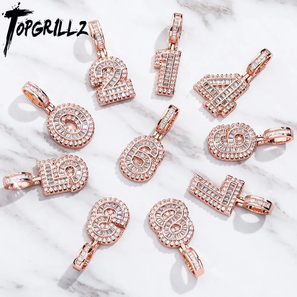 TOPGRILLZ 0-9 New square Digital Pendant Iced Out Micro Cubic Zirconia Pendant Hip Hop Pendant Necklace For Gift