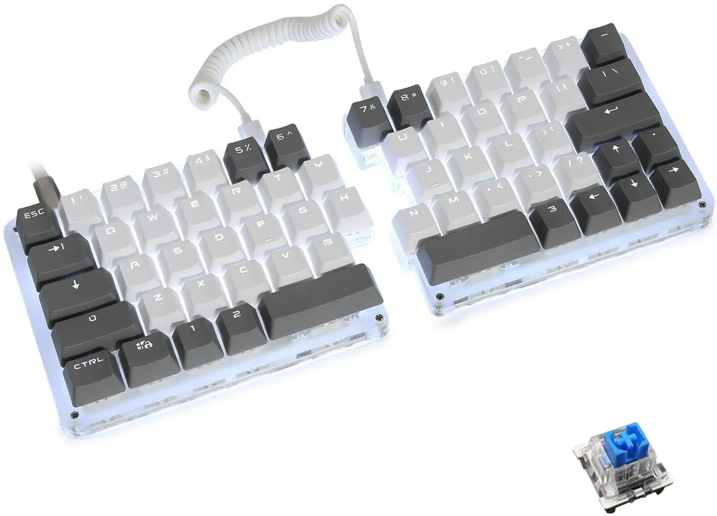 

Macro Split Mechanical Keyboard 62 Keys Programmable Ergonomic Gaming Keyboard with OEM Outemu Blue Switches with White Backlit