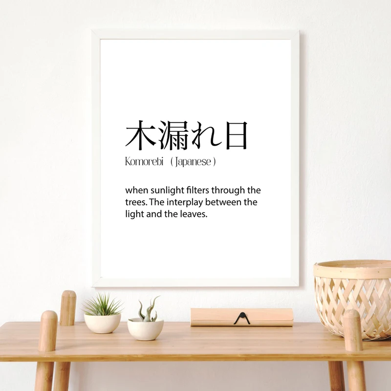 Komorebi Definition Art Prints Japanese Gift Dictionary Words Black White Minimalist Poster Japan Wall Art Canvas Painting Decor