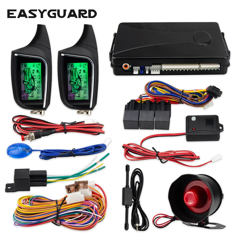 

EASYGUARD 2 Way Car Alarm System remote auto Start LCD Pager Display vibration alarm universal DC12V shock sensor security alarm