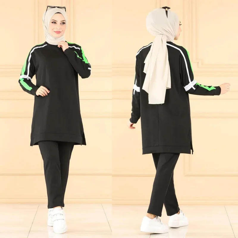 tracksuit set 2021season muslim fashion arabia Dubai fashion trends 100% Made in Turkey abayas hijab clothing muslim sets