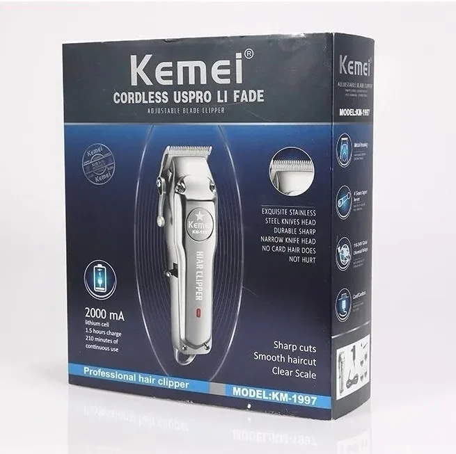 Máquina De Cortar Cabelo Profissional Metal Inox Kemei 1997