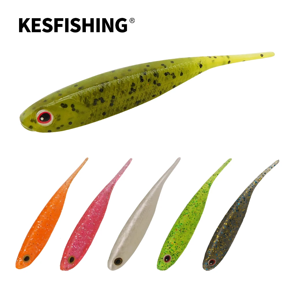 Kesfishing-3Dアイ付きフィッシングルアー、ソフトプラスチックベイト、光沢のあるシャッド、70mm、2.8g、バスフィッシング用ルアー