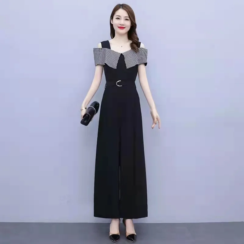 2023 Summer Thin One Shoulder Women's Jumpsuit Women's Suit Ice Silk Wide Leg Pants High Waist Hanging Feeling Jumpsuit