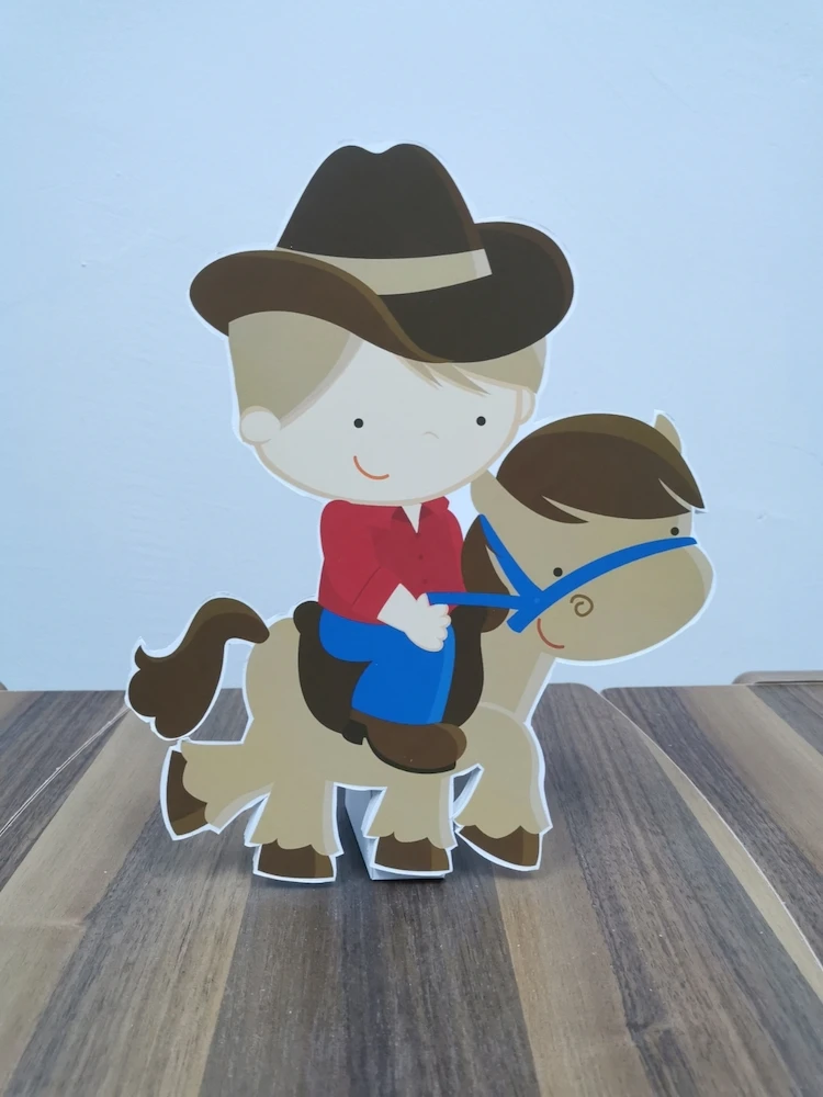 Cowboy on Horse Foam-board Cutout Standee with Cardboard Stand, Kids Birthday Decoration, Little Cowboy Concept Party Supplies