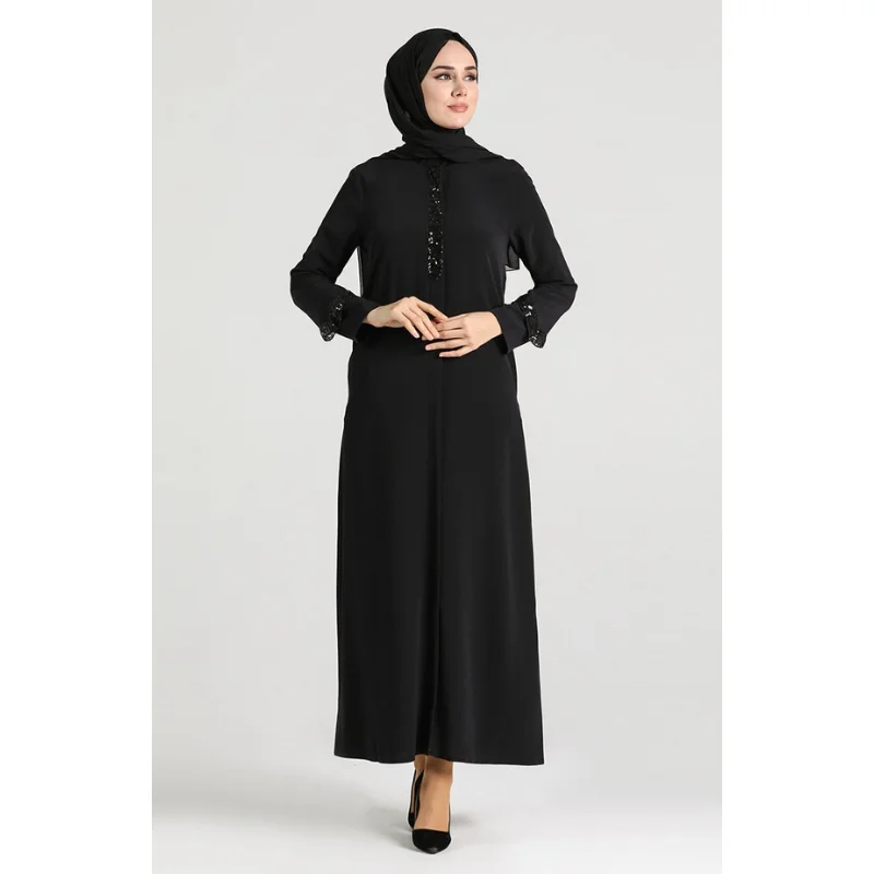 2021 Season Muslim Women's Abaya Hidden Zipper Long Sleeve Zero Collar 4 Seasons Abaya You Will Be Comfortable With Black Navy B