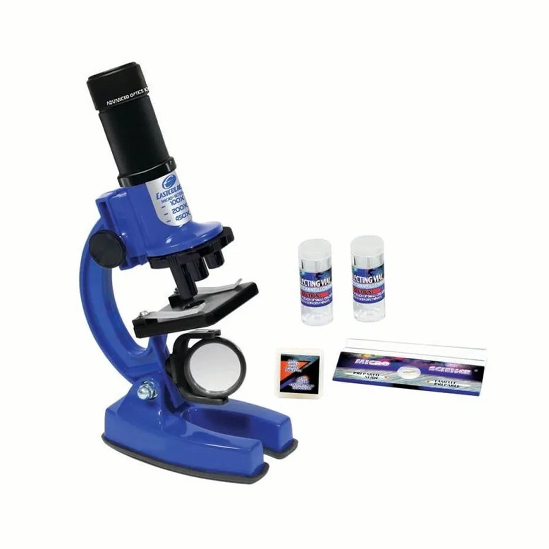 

The Science Microscop 23 Pcs, 3 different zoom options, 4 coverslips (top glass), 1 slide (main glass),and various materials.