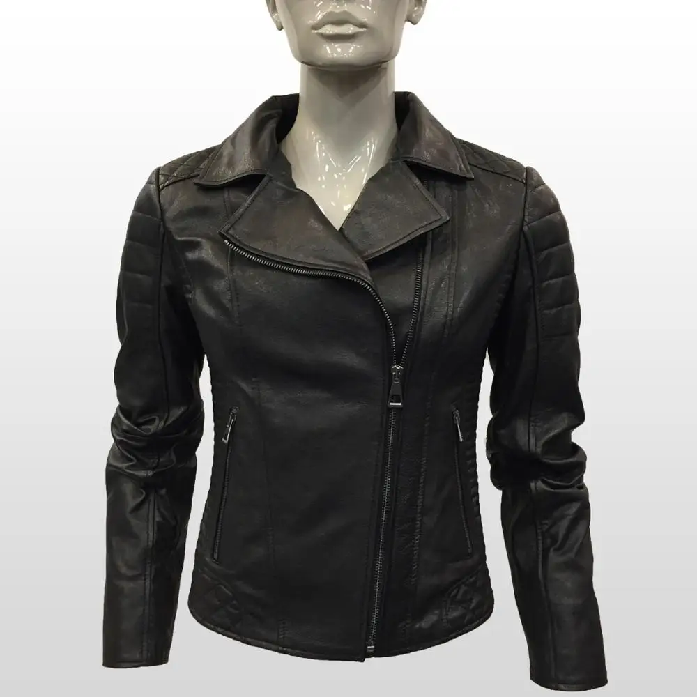 Women Genuine Leather Black Jacket Real Sheepskin Coat Motorcycle Biker Slim Short Casual Coat New Fashion Outerwear