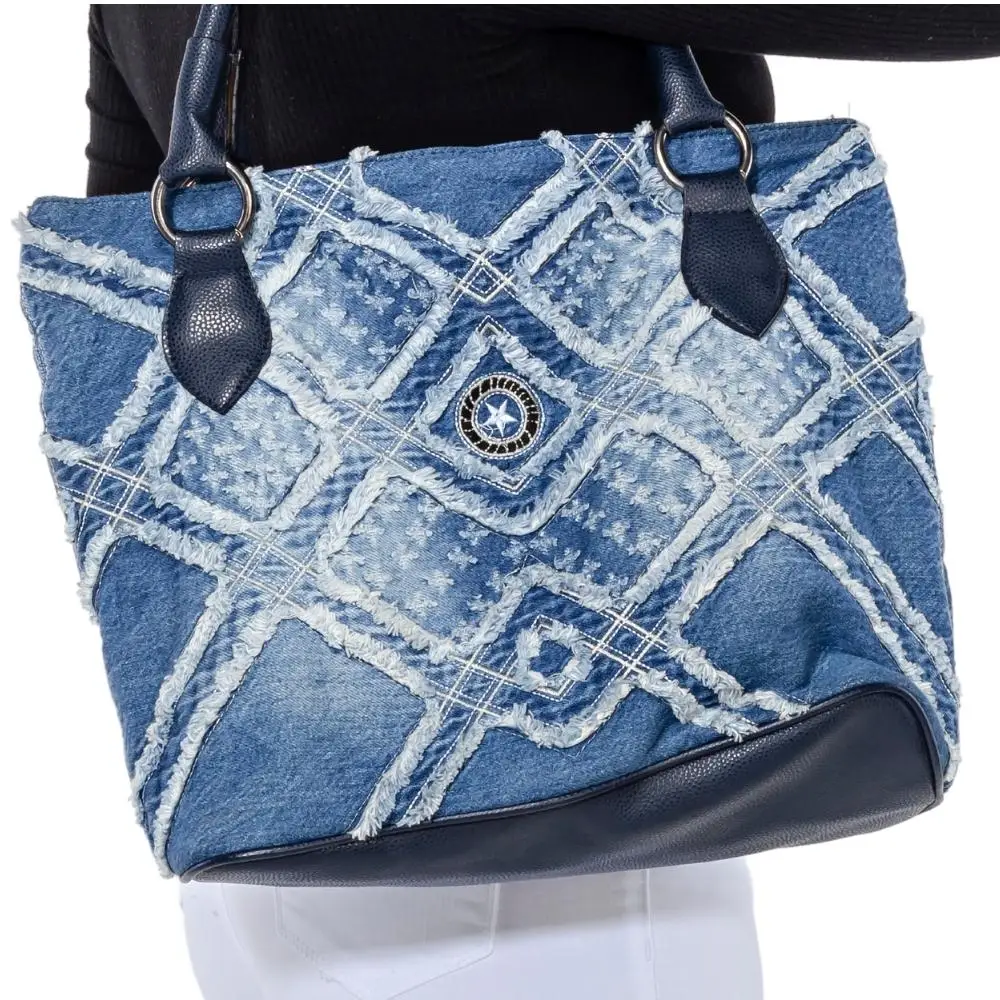 Jeans Handbag, Handmade Denim Fabric Torn Pattern, Embroidered Sport Women's Hand Bag / Valentine's Day Gift for Women