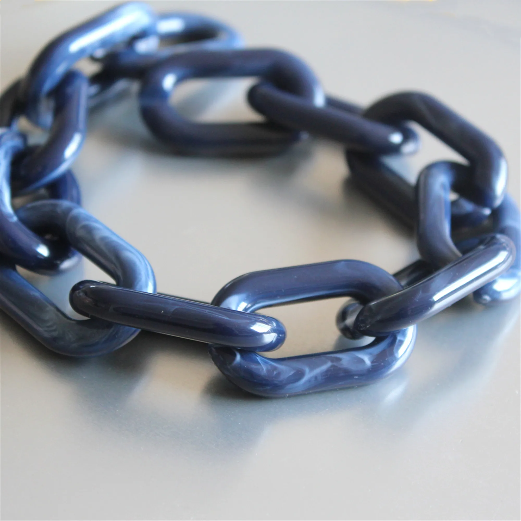 20pcs Chunky Blue Marble Oval Acrylic Chain Links, Plastic Chain Links, Necklace Bracelet Chain Links, Open Links ,Size 38mmx24m