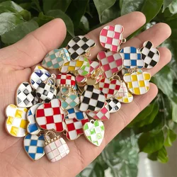 10Pcs Stylish Checkered Design Enamel Charms for Jewelry Making Colorful Charms Pendants Fit Necklaces Earrings Accessories