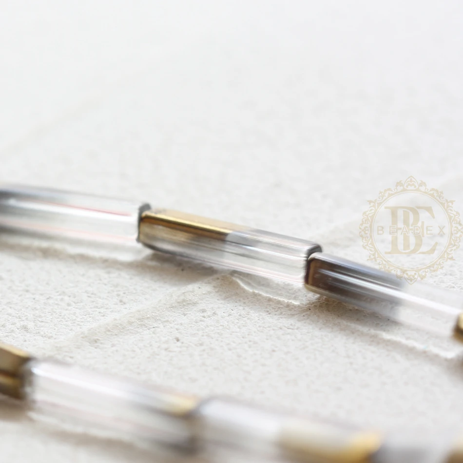 DIY Supply-18 Pieces Rectangle Plated Crystal Glass Spacer Beads - 4x20mm (G362)
