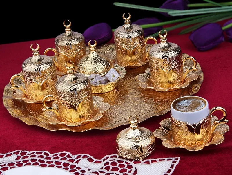 Ottoman Motif 6 Personality Turkish Coffee Set-Gold