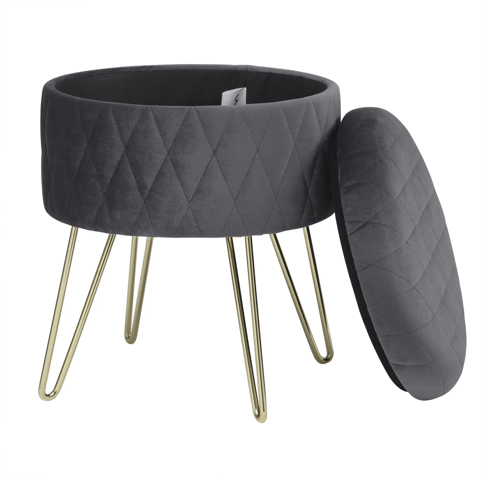 1PC Ottoman Stool Gold Metal Feet Footstool Velvet Round Puff Storage Seat with Lid Storage Box for Sofa Bedroom Room