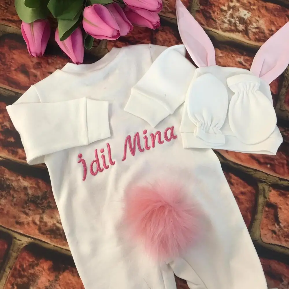 Personalized Baby Rompers Girl Boy Name Clothing Babies Custom Outfit Embroidered Hat Blanket Set Newborn Gift Cotton Bodysuit