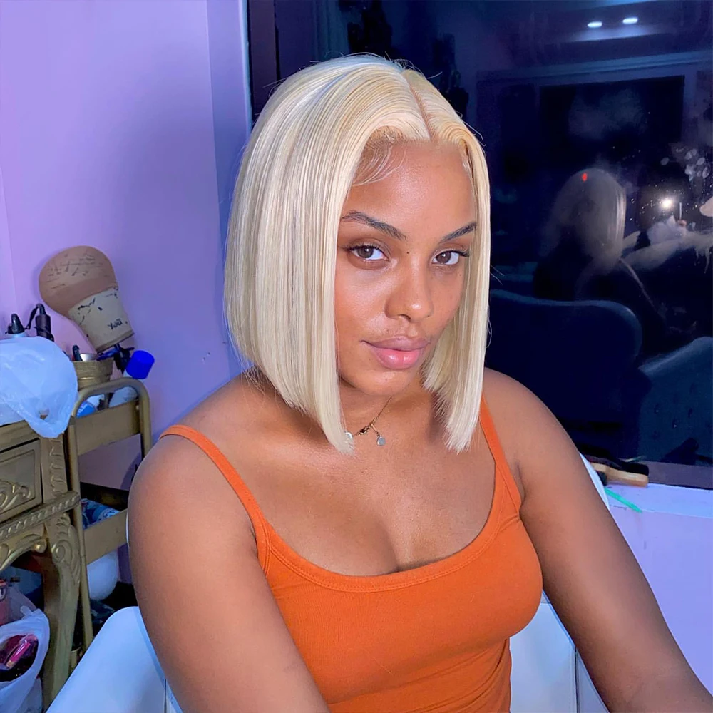 

613 Straight Blonde Bob Wig 13x4 Lace Front Human Hair Wigs PrePlucked Transparent Short Straight Lace Closure Wig Human Hair