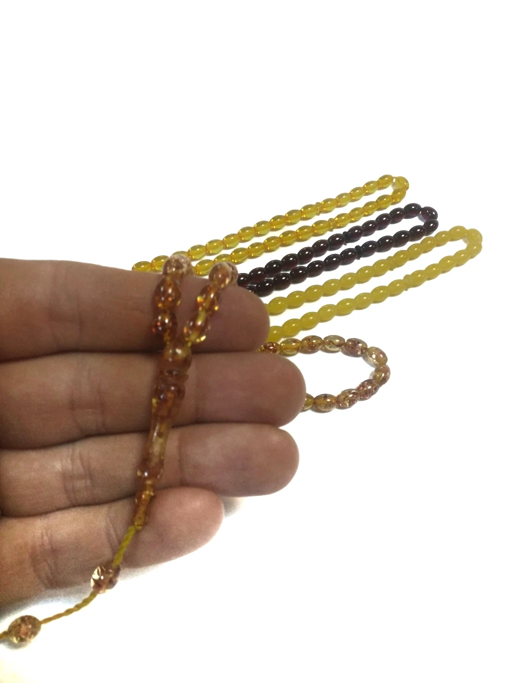 5 pcs Set Islamic Tasbihih Muslim Rosary Beads 33 Prayer Bracelet, Accessory Musbiha, Imitation Amber Stone, Handmade Turkey 02