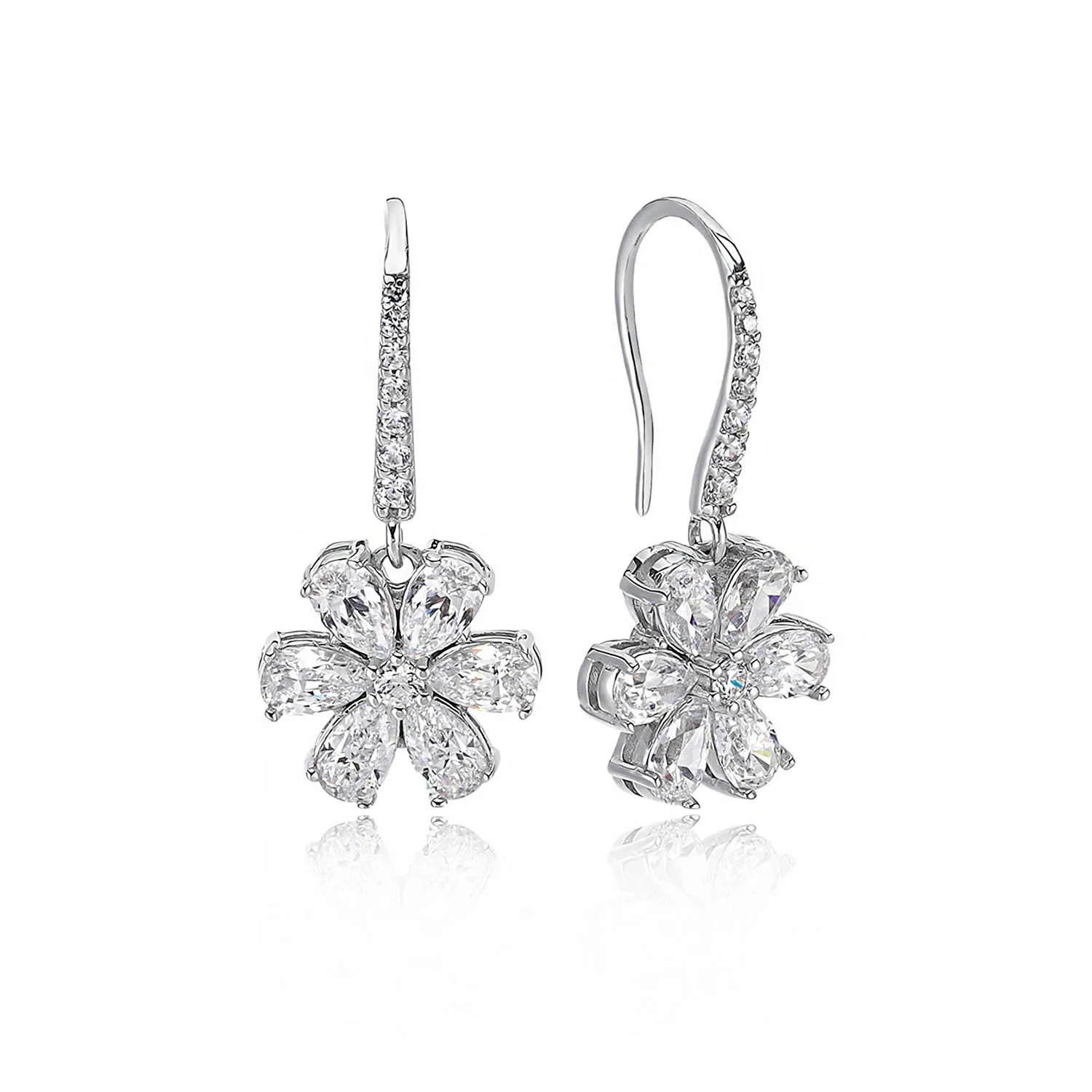 

Valori Jewels Magnolia Flower Drop Earring , 2 Ct Zircon White Pear Gemstone , Rhodium Plated ,925 Silver, Fine Jewelry