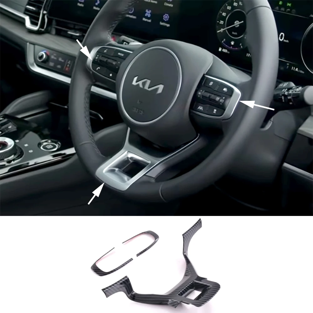 

CARBON FIBER LOOK STEERING WHEEL TRIM MOULDING COVERS FOR KIA SPORTAGE NQ5 2021 2022 ACCESSORIES