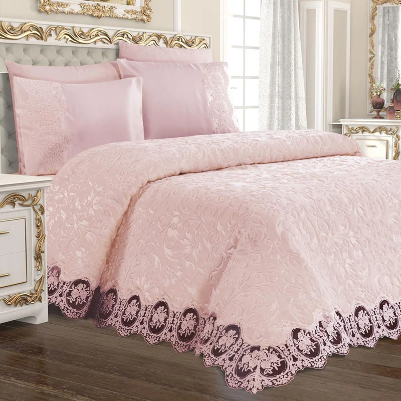 2022 New Season French Lace Spring Season Special Design 6 Piece Blanket Set Bed Sheet Pillowcase 240*260 Cm Wide Size